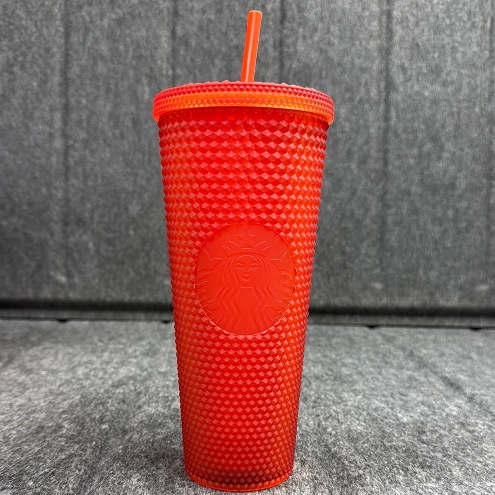 Starbucks Vibrant Red/orange Textured Tumbler with Straw
